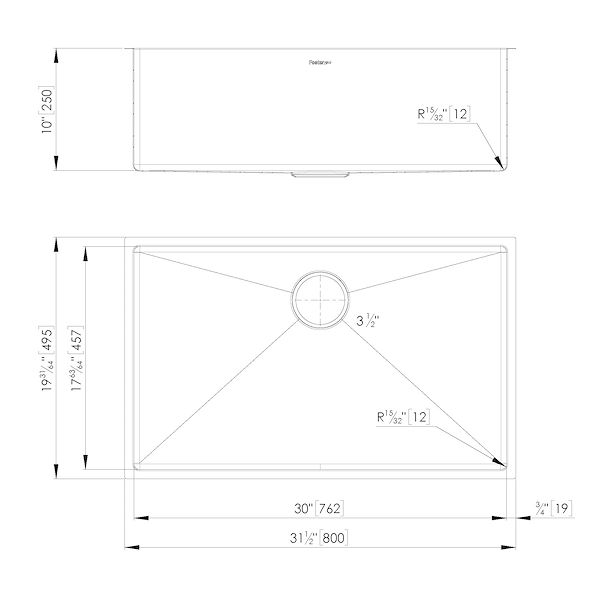 Armored R12 Sink Black 32” x 20 – U/M
