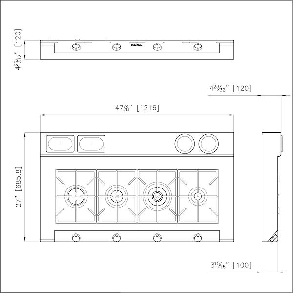 Milano Rangetop 4 burners inLine (with holder)