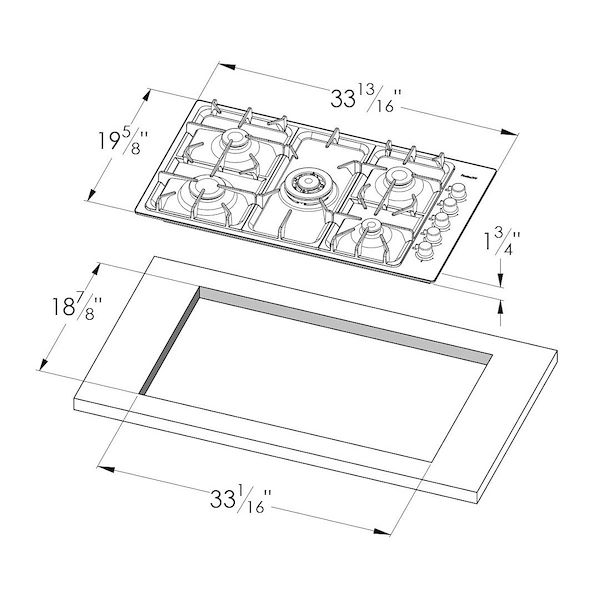 Professional series Cooktop 5 burners STD Edge