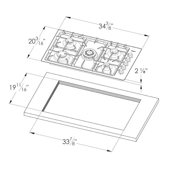 Professional series Cooktop 5 burners Flush mount